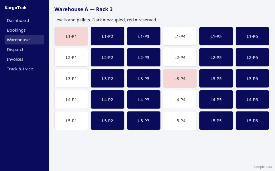 Warehouse racks and pallets sample screen